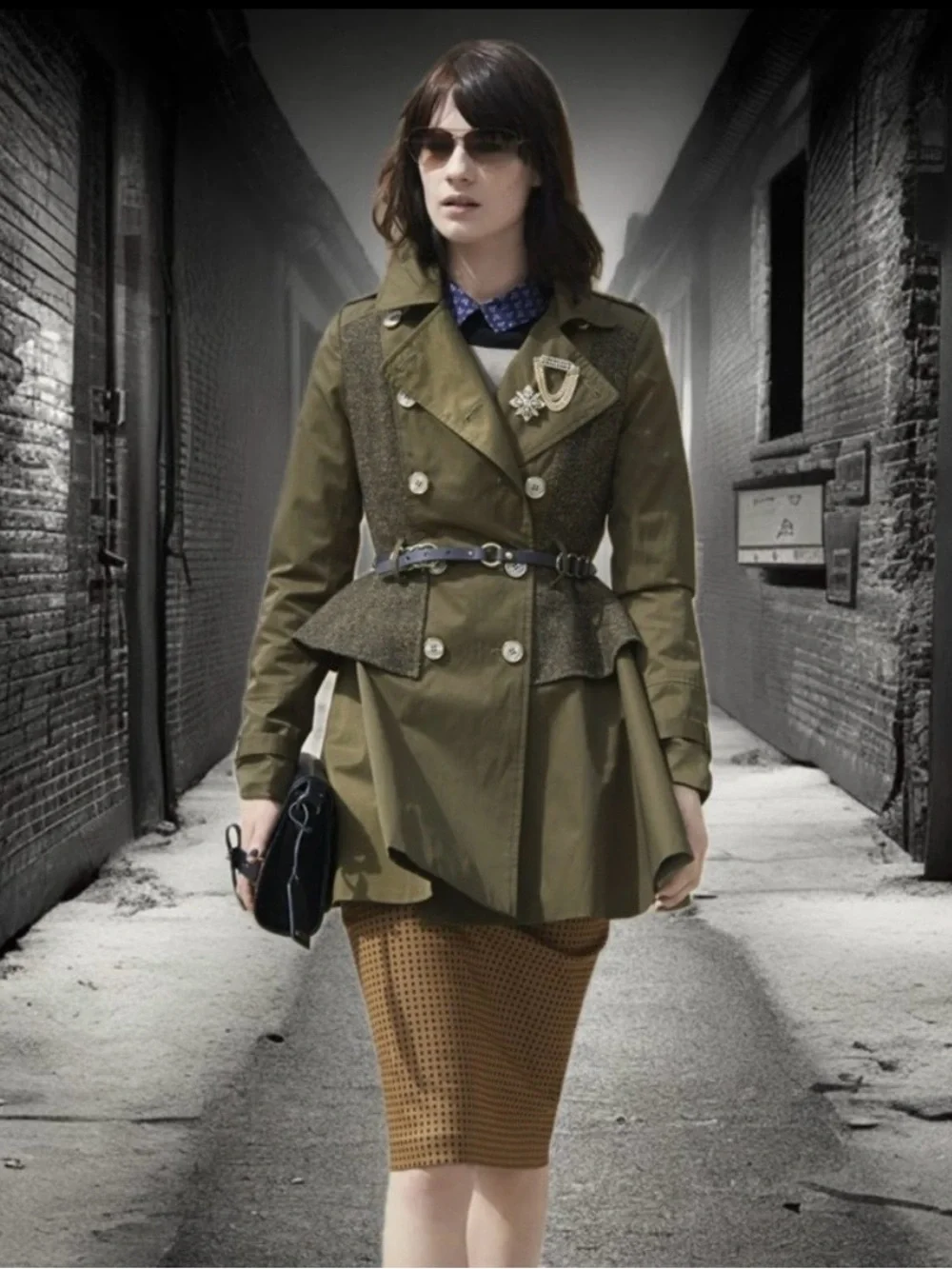Steve Madden Olive Green Peplum Trench Coat